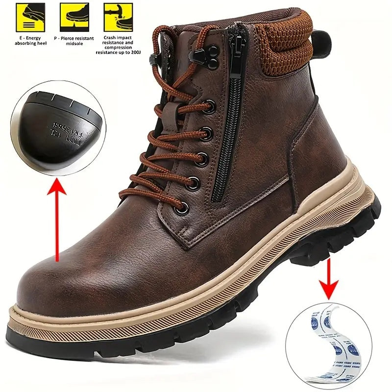 (⏰Zeitlich begrenzter Verkauf, 70 % Rabatt)Herrenstiefel mit Stahlkappe – wasserdicht, rutschfest, durchstoßfest, kratzfest und bruchsicher; orthopädische Fußgewölbestütze, Knöchelstütze, breite Zehenpartie