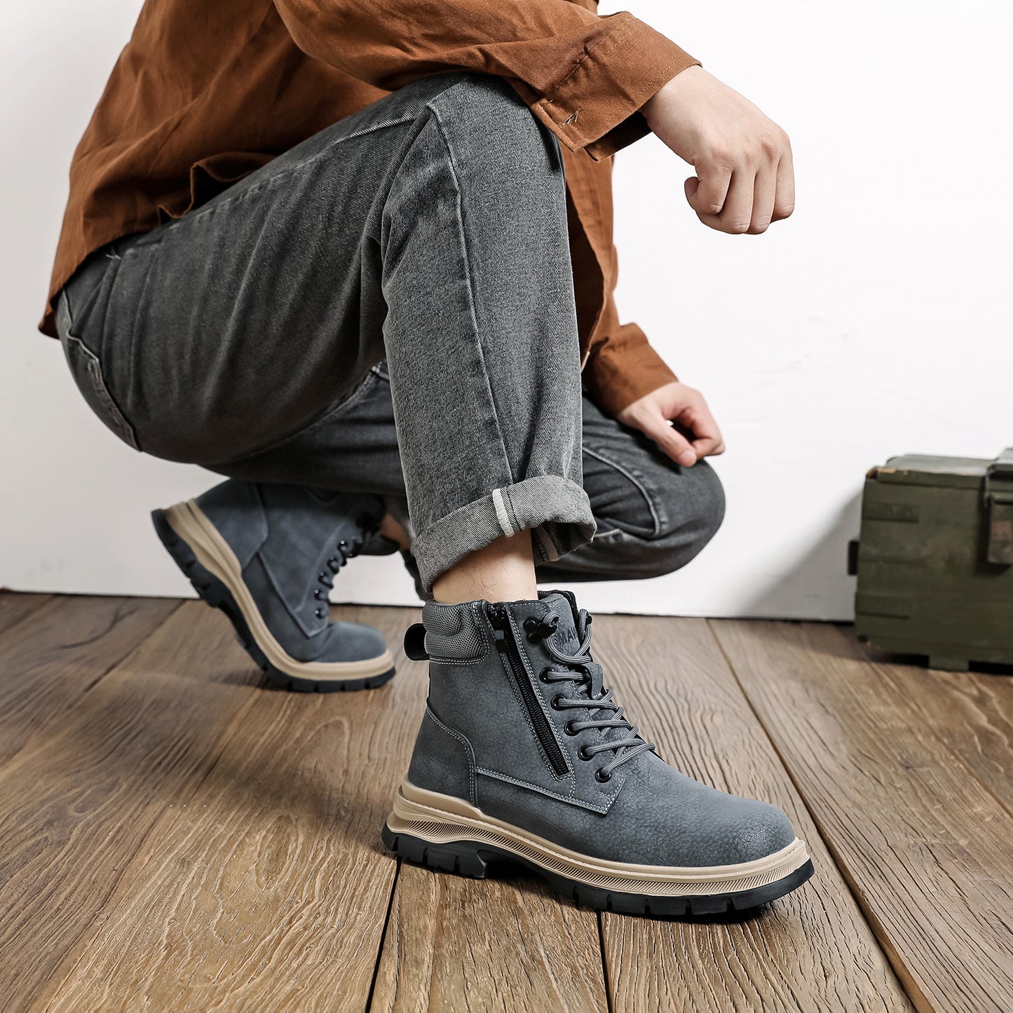 (⏰Zeitlich begrenzter Verkauf, 70 % Rabatt)Herrenstiefel mit Stahlkappe – wasserdicht, rutschfest, durchstoßfest, kratzfest und bruchsicher; orthopädische Fußgewölbestütze, Knöchelstütze, breite Zehenpartie