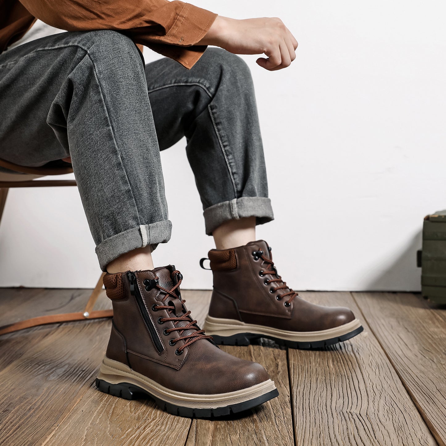(⏰Zeitlich begrenzter Verkauf, 70 % Rabatt)Herrenstiefel mit Stahlkappe – wasserdicht, rutschfest, durchstoßfest, kratzfest und bruchsicher; orthopädische Fußgewölbestütze, Knöchelstütze, breite Zehenpartie