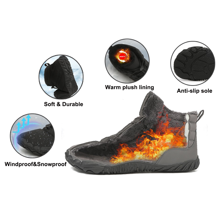 Warme Herren-Barfußstiefel aus Fleece mit breiter Zehenpartie, orthopädische Unterstützung, Schneestiefel, wasserdicht, rutschfest, Winterstiefel (medizinische Zertifizierung®️)