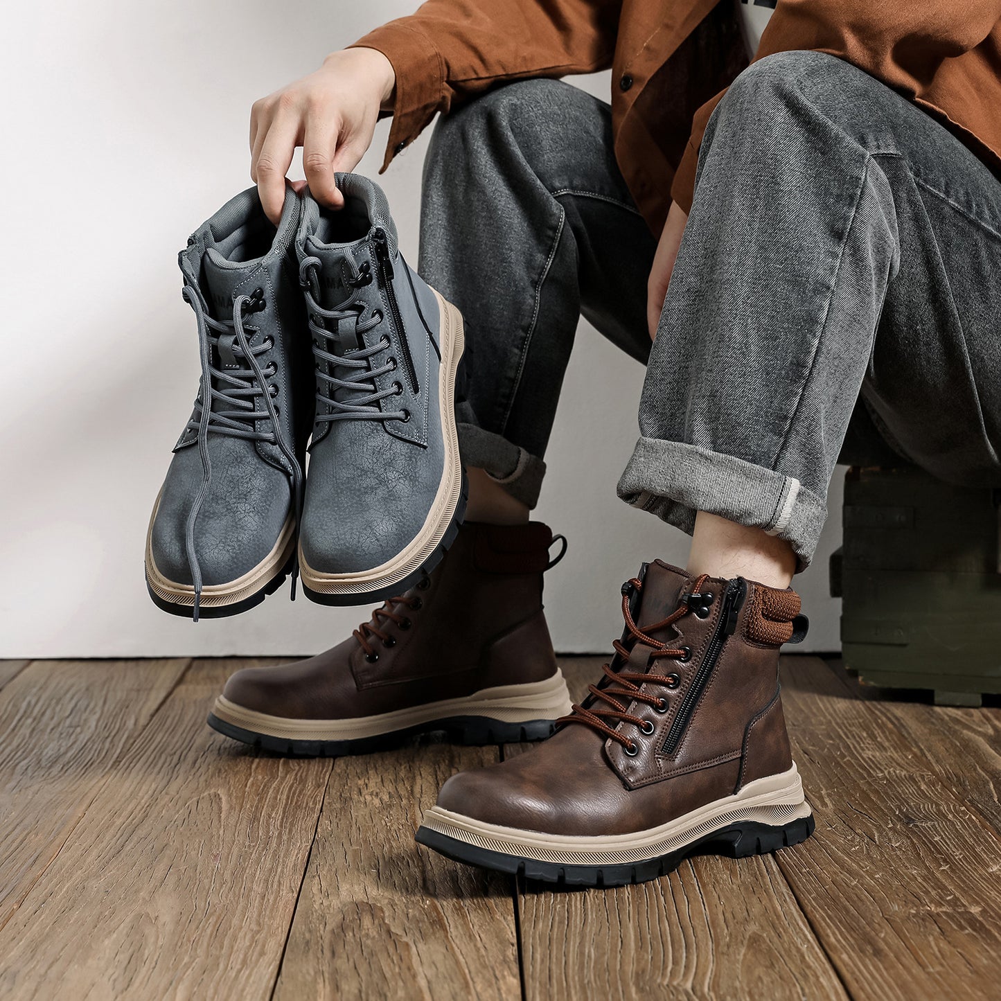 (⏰Zeitlich begrenzter Verkauf, 70 % Rabatt)Herrenstiefel mit Stahlkappe – wasserdicht, rutschfest, durchstoßfest, kratzfest und bruchsicher; orthopädische Fußgewölbestütze, Knöchelstütze, breite Zehenpartie