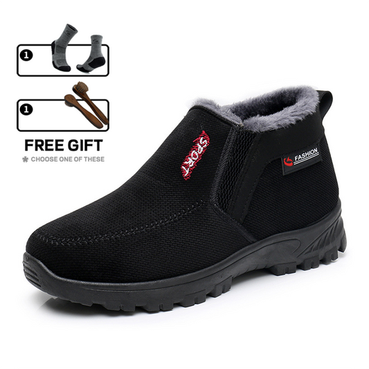 (⏰AUSVERKAUF 70 % RABATT)) Herren Winter 2024 Neue wasserdichte und rutschfeste Slip-On-Schuhe aus warmer Baumwolle mit Korrektur der Knöchelstütze und breiter Zehenstütze