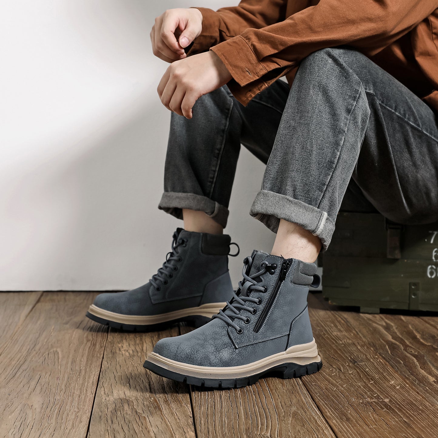 (⏰Zeitlich begrenzter Verkauf, 70 % Rabatt)Herrenstiefel mit Stahlkappe – wasserdicht, rutschfest, durchstoßfest, kratzfest und bruchsicher; orthopädische Fußgewölbestütze, Knöchelstütze, breite Zehenpartie